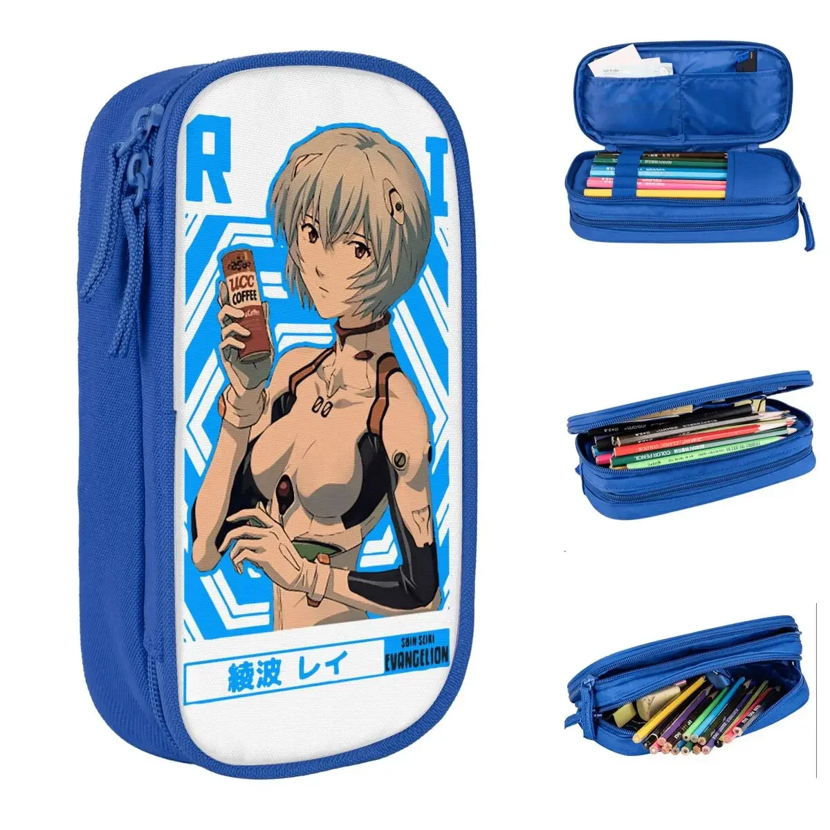 

Rei Ayanami Anime Otaku Design Pencil Case Fashion Manga Pen Holder Bags Kids Big Capacity School Supplies Zipper Pencilcases