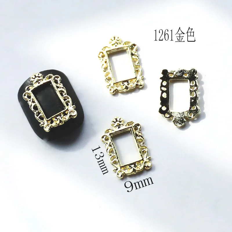 20Pcs Vintage Nail Art Frames Four Colors Multi-Shapes Retro Alloy Nail Designs Charms Large Gem Stones For Nail Supplies 2025
