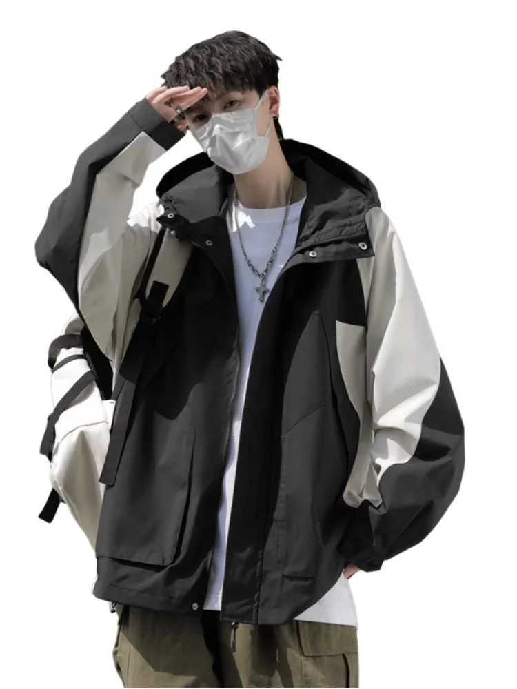 Men's Camping Jacket Autumn Winter Cool Outdoor Jacket JVintage Cargo Hooded Coat Cotton Windbreaker