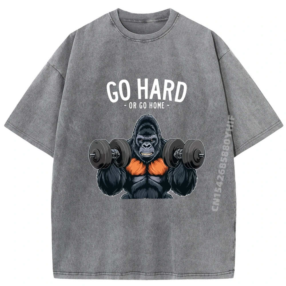 تي شيرت Gorilla Go Hard or Go Home للرجال صيفي تي شيرت رجالي كبير الحجم مغسول تي شيرت رجالي ملابس مطبوعة