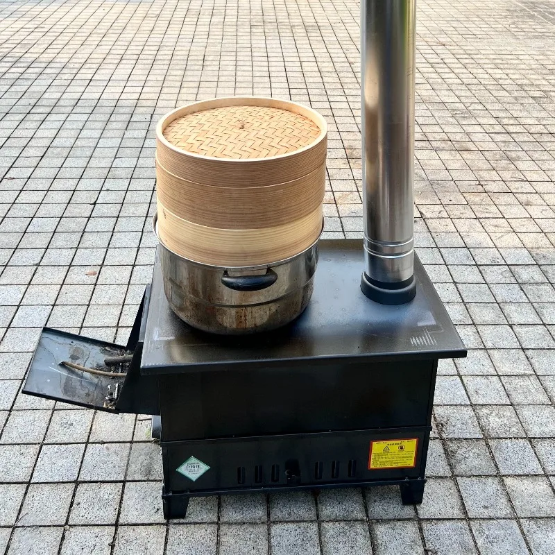 Steel Wood-Burning Stove with Oven  Includes Wok - Heater Suitable for Outdoor Camping  Farmyard and Homestead Cooking