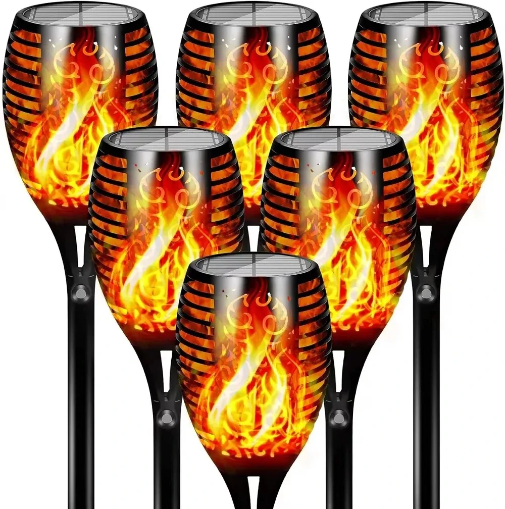 2PCS Solar Flame Lights Torch Flickering Light Waterproof Outdoor Garden Lawn Decor Tiki LED Path Yard Patio Floor Lamp