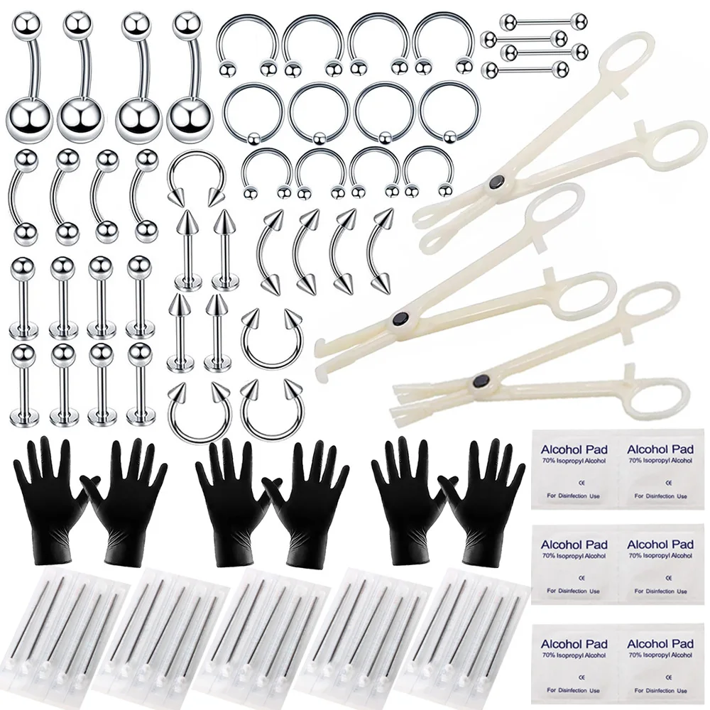 

Body Piercing Tool Kit Piercing Forceps Clamps Stainless Steel Piercing Needles with Jewelry for Ear Nose Eyebrow Navel Piercing