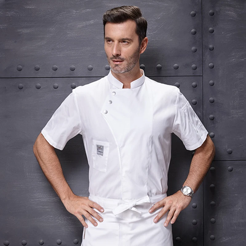 Restaurant Keuken Uniform Set Mannen Chef Shirt Hotel Koken Jas Zomer Kantine Vrouwen Werkkleding Schort Hoed 3 stuk horeca accessories kok kleding werk kleding shirts heren koksmuts kook schort dames