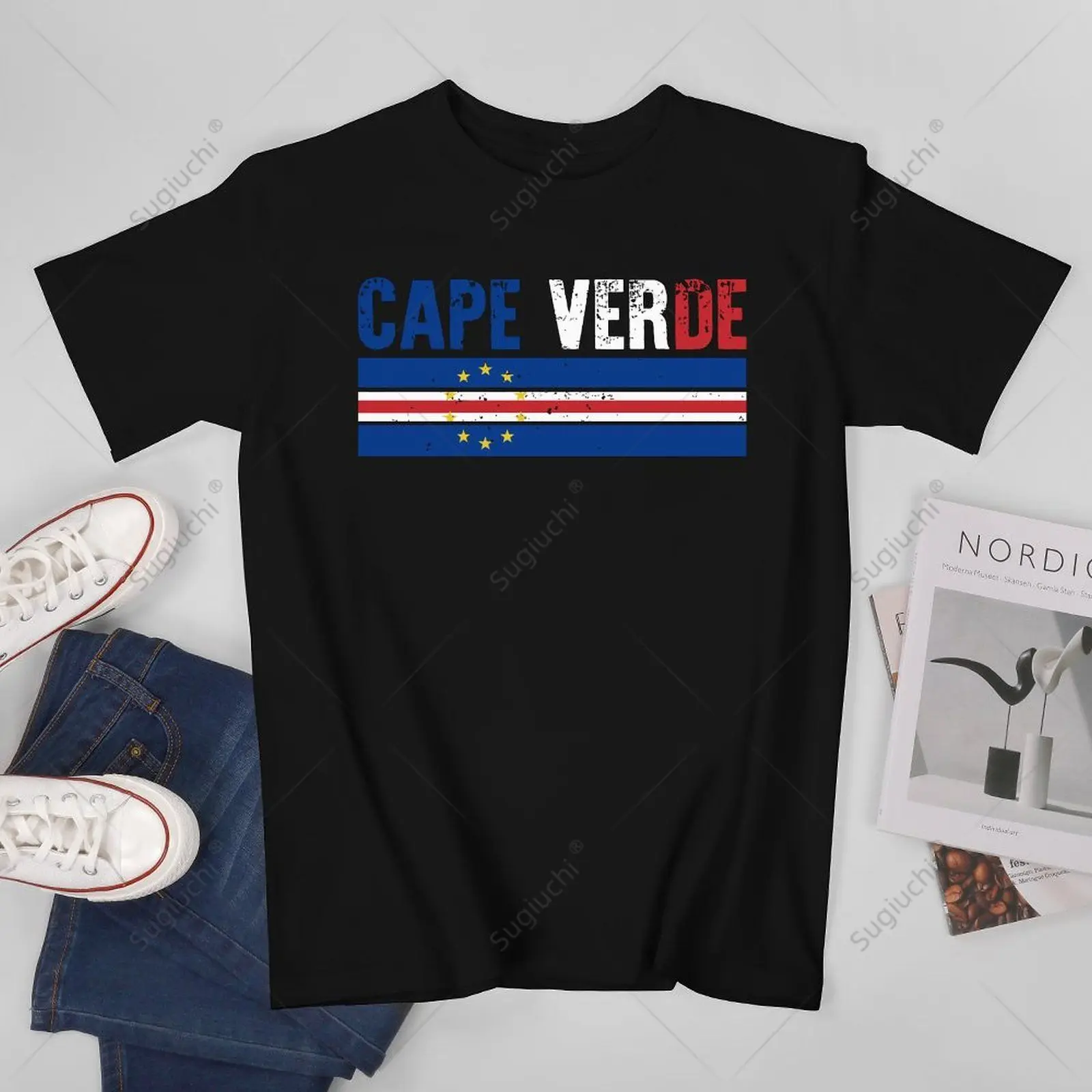 Unisex Men Vintage Retro Cape Verde Flag Tshirt Tees T Shirts Women Boys 100% Cotton T-Shirt