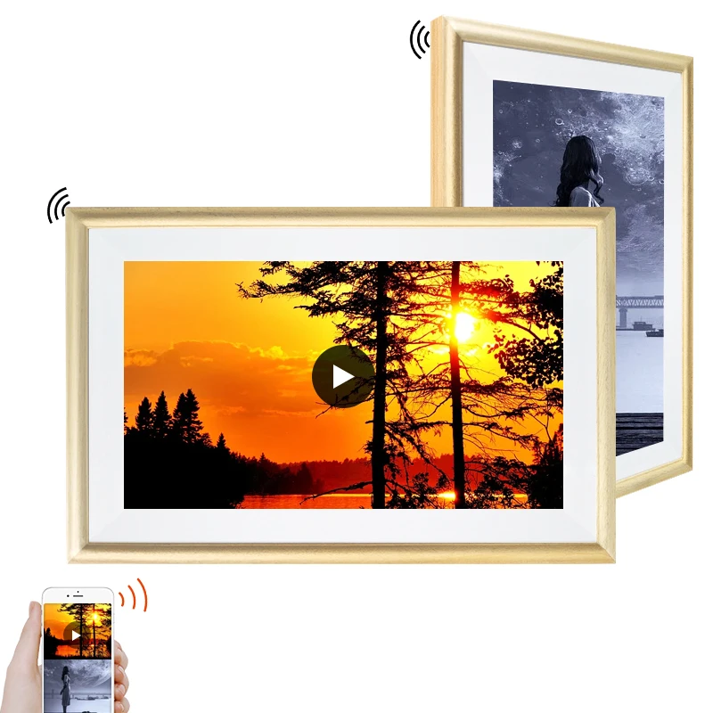 32 Inch Digital Photo Frame Download Video Playback Frame Wooden LCD Screen Backlight LED Wooden Wi Mp4 Digital Smart Art Wood