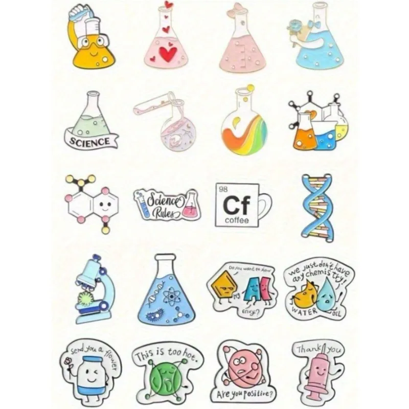 

20 шт./компл. броши с научной тематикой, с молекулярными, клювом и пробирками, подходят для любителей химии