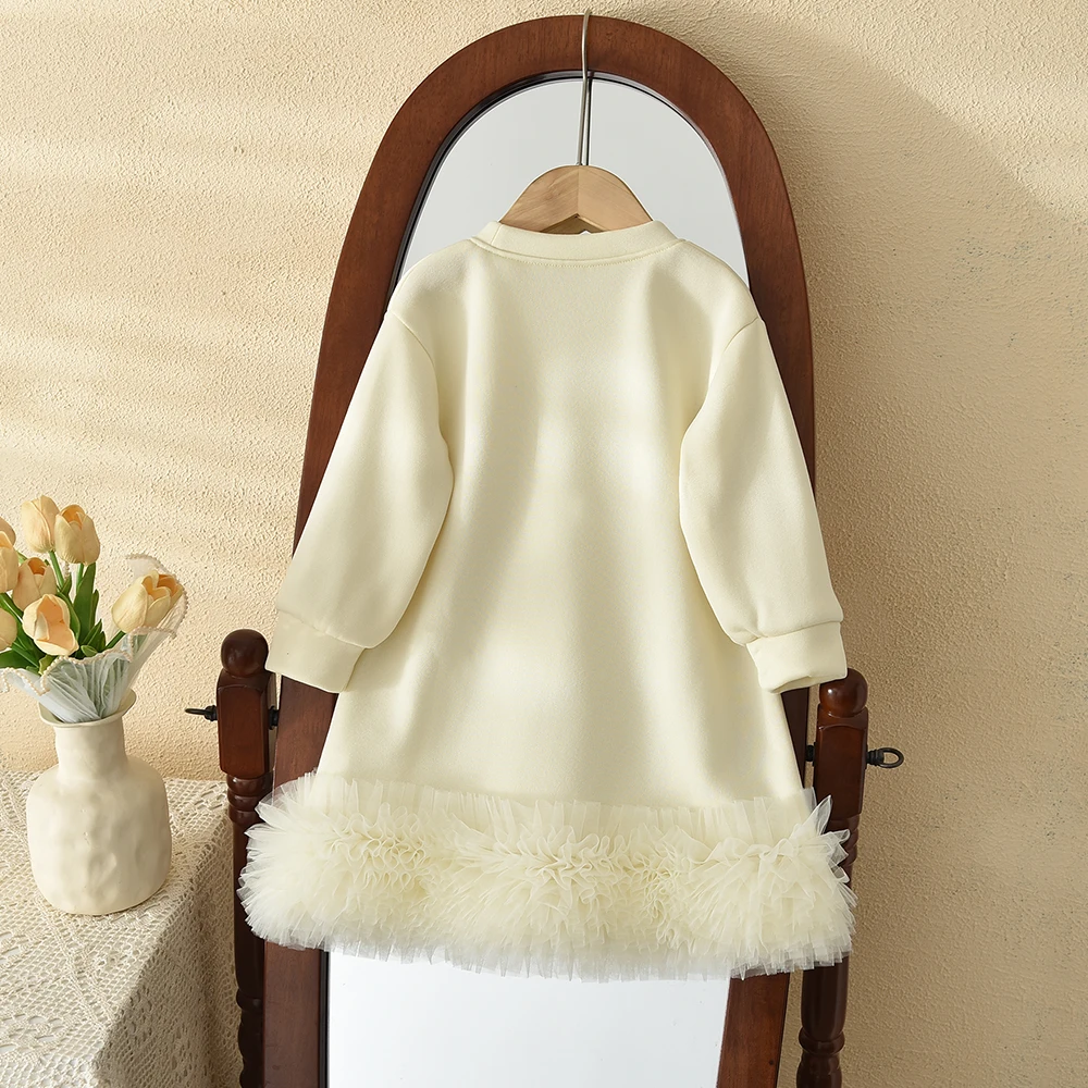 Gelb Süße und Schöne Mädchen Casual Kleidung Bogen Liebe Lange Ärmeln Flauschigen Kleid Herbst Neue Koreanische Version – Detail 3