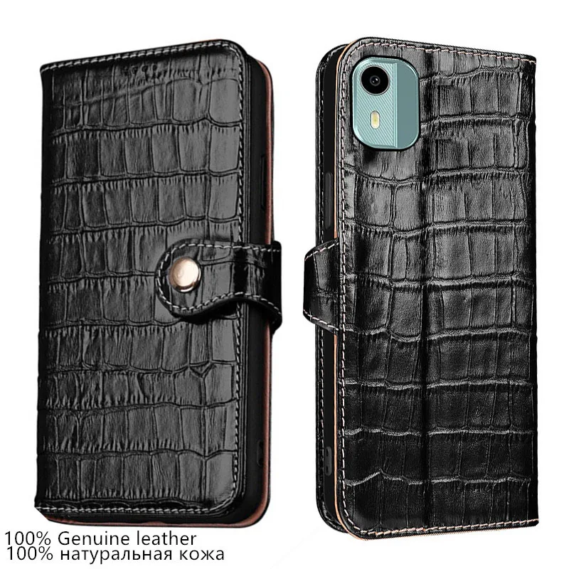 

Genuine Leather Crocodile texture card Slot wallet Phone Cover For Nokia C12 Pro C21 Plus C32 C22 C210 C200 C110 C3 Flip Case