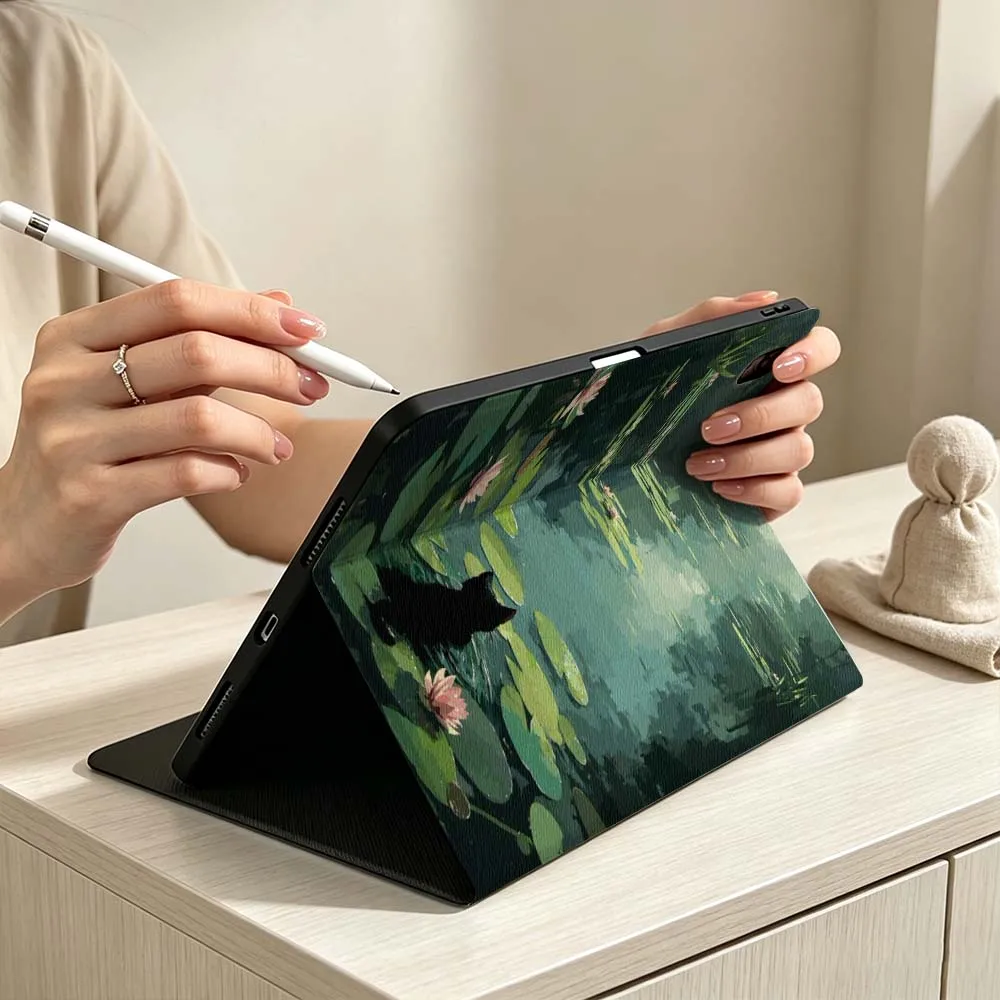 Fun Swimming Cat Pattern For iPad Pro Air mini 7 6 5 4 3 2 1 M5 M4 M3 11th 10th A17 Pro A16 A14 Soft Pen Tray Tablet Case