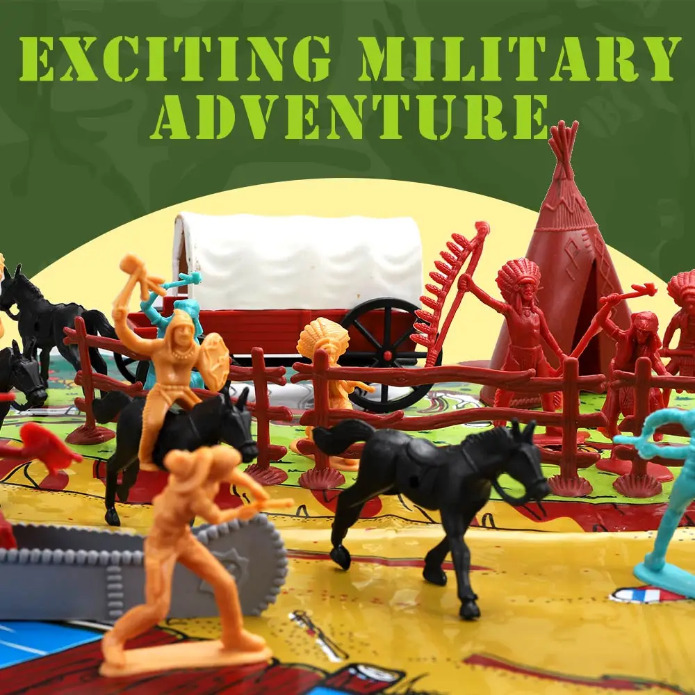 ViiKONDO Army Men Playset Indian vs Cowboy 50pcs Figure Soldier Wild Western Adventure Tiny Troops 6 Poses Wargame Gift for Boys