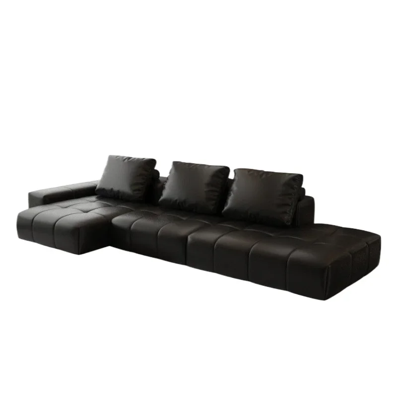 

High-end Italian minimalist Internet celebrity pixel straight row leather sofa living room