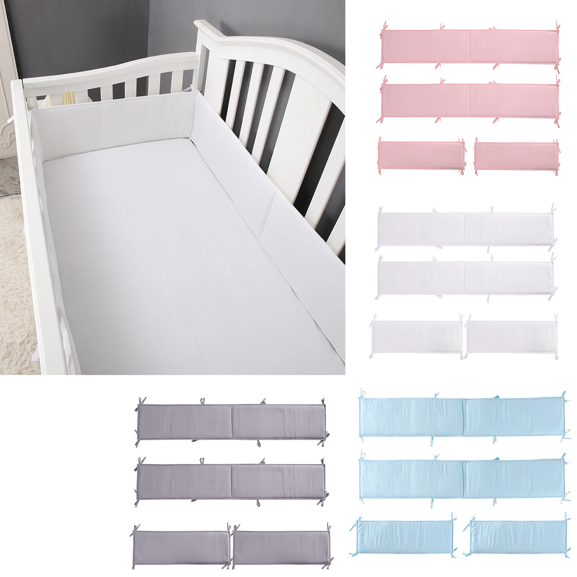 4Pcs baby bedding Crib Bumpers pads Bed Rail Bed Side Soft Rail Anti-collision Crib Liner solid plain color for newborn infant