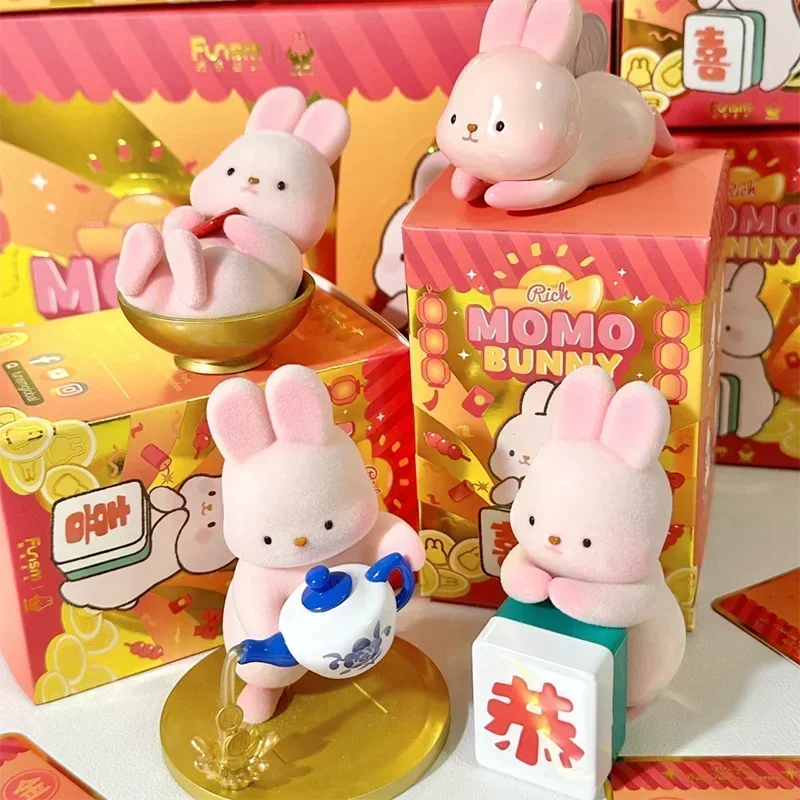 MOMO BUNNY-caja ciega de la serie de felicitaciones ricas, modelo de juguetes, muñecos, figuras de conejito, bolsa de adivinación, adornos de escritorio, regalo de colección