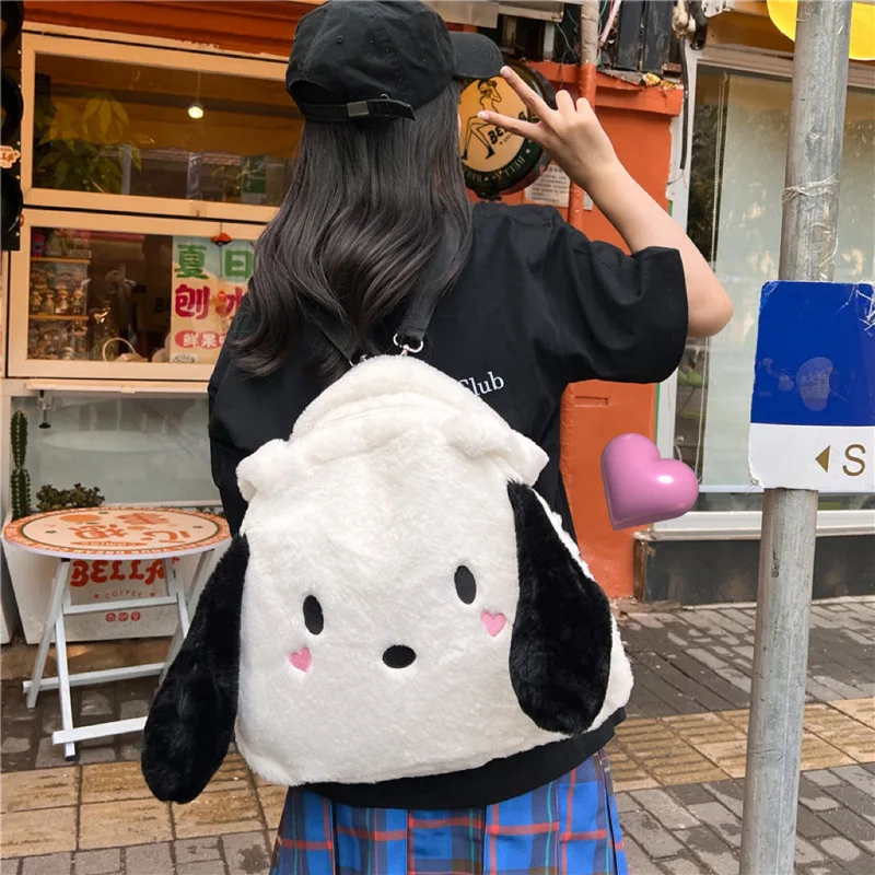 Sanrio Pochacco Anime Japanese Cute Puppy Student Portable Slung Shoulder Plush Bag Large Capacity Daily Student Class Bag