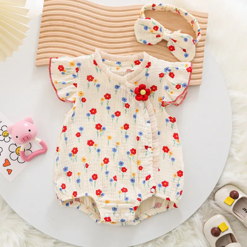 

Summer Jumpsuit for Infants and Young Girls Gauze Wrapped Fart Clothes Princess Triangle Clothes