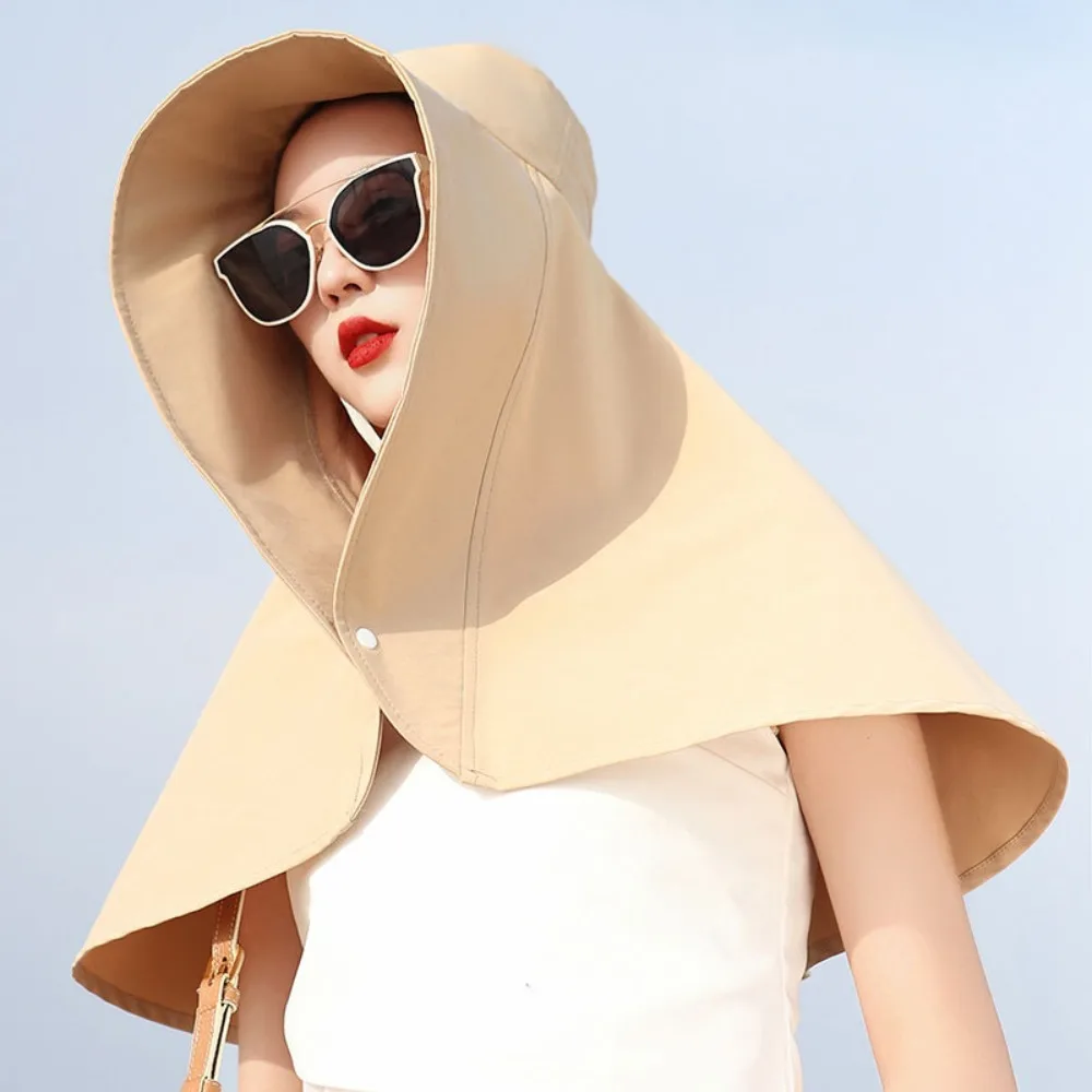 

Large Brim Sun Hat New Neck Guard Shawl With Snap Button Fisherman Hat Anti-UV Face-covering Sun Protection Cap Beach