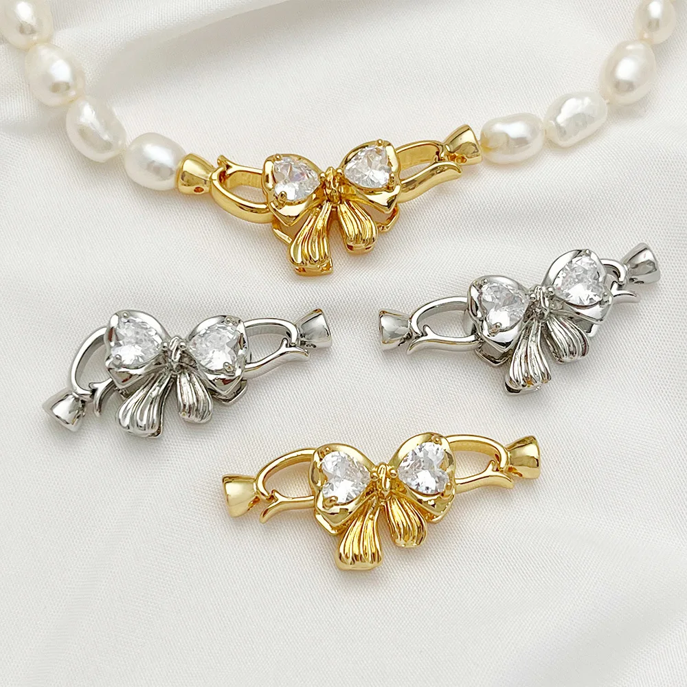 

1 Pcs For DIY love Zircon Butterfly Pearl Beaded Jewelry 18K Gold-plated Silver Creative Fasteners Hook Clasp Fittings Wholesale