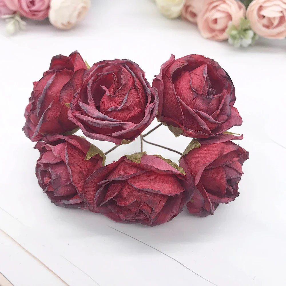 

6Pcs Artificial Silk Rose Bundle For Christmas Wedding Bridal Bouquet Decoration Home Ornamental Flowerpot Accessory Fake Flower