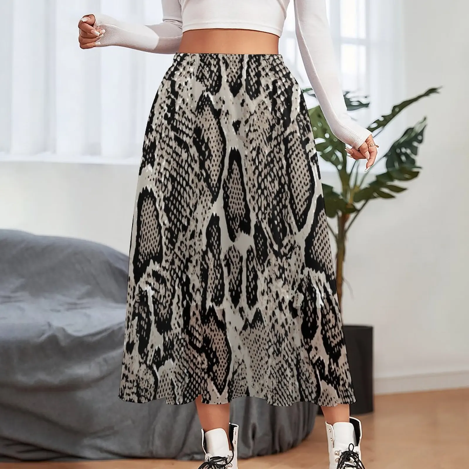 Grey Snakeskin Chiffon Skirt Animal Print Harajuku Casual Skirts Women Trendy Boho Skirt Custom Clothes Gift