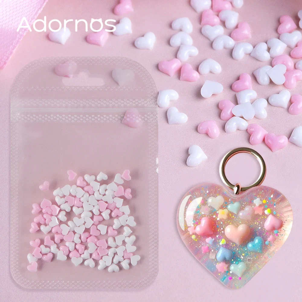 100 pcs Love Heart Resin Filling Accessories Pink Rose & White Heart Shape Flat Back 3D Charms Valentine's Day Gifts DIY Crafts