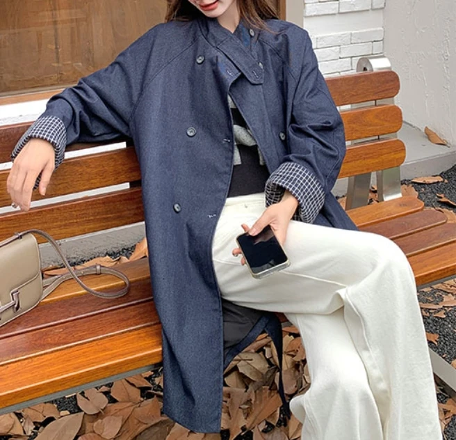 

SuperAen Casual Fashion Denim Single-breasted Coat Women's Autumn New Lapel Loose Trench Coat