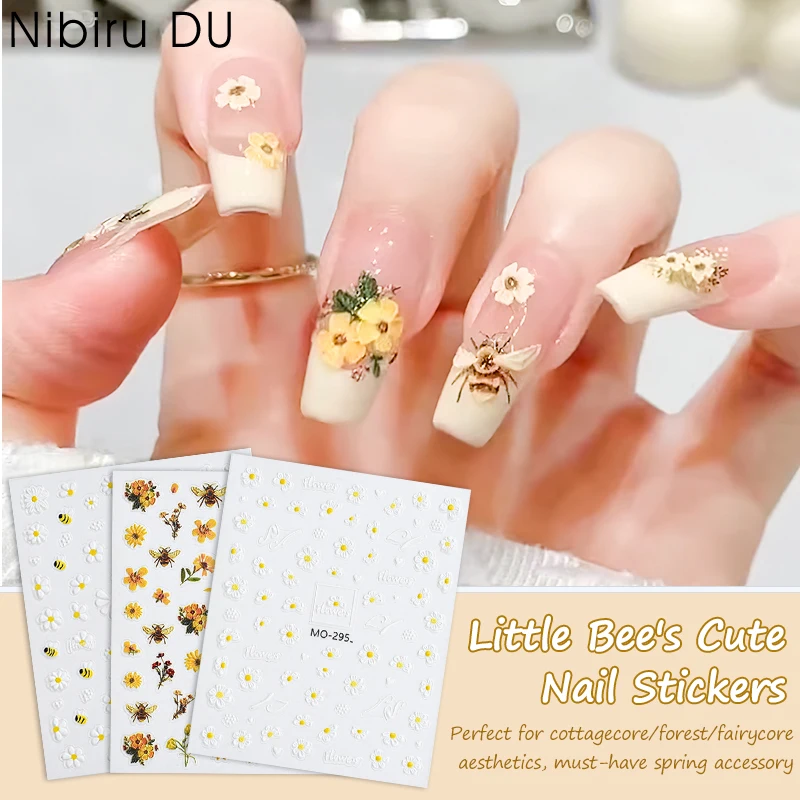 

1PCS 5D Sunflower Daisy Bee Nail Art Decals Self-Adhesive Blossom Florals Oil Painting Nail Stickers Style Manicure Decorations
