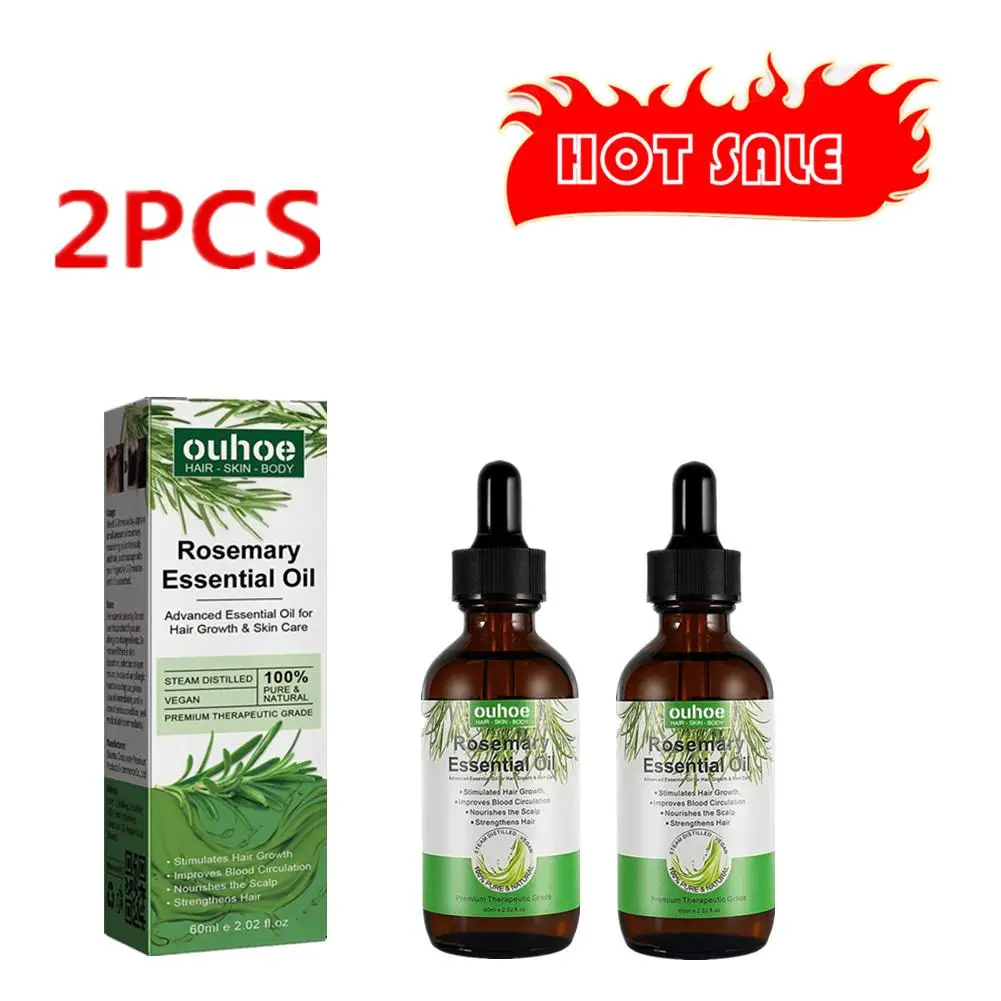 2xaceites esenciales de romero para el cabello, aceites esenciales naturales puros para nutrir el cabello brillante, cuidado saludable del cabello, 60ML