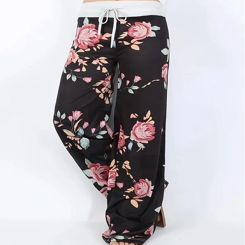Plus Size 1XL-5XL Loose and Comfortable Printed Casual Wide Leg Pants for Women's Yoga Pants with Drawstring Casual Pants image 3