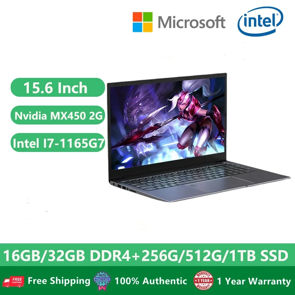 2024 Gaming Lapmedicents Geforce MX450 Carte vidéo Ordinateurs portables d'étude de bureau 11e I7-1165G7 Intel Isabel 32 Go de RAM + 2 To M.2 Type-C DP Métal