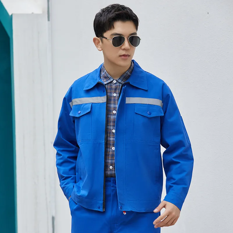 

Комплект рабочей одежды из чистого хлопка для мужчин и женщин, прочная фабричная униформа для весны и осени, костюм для рабочих: куртка и брюки оверсайз