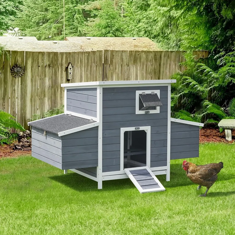 

Large Chicken Coop for 4 Chickens, 59" Outdoor Chicken House with 4 Nesting Boxes, Waterproof Roof Outdoor Chicken Coop Hen