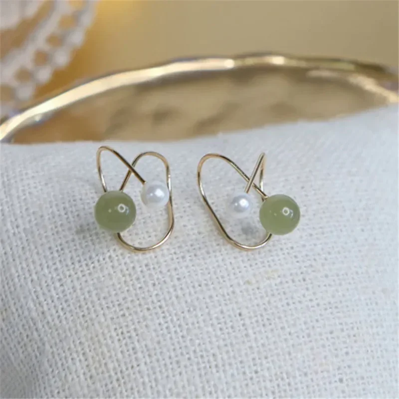 Handmade Natural Hetian Jade Ear Clips 14K Gold Filled Niche Design Earrings Minimalism Women Luxury Commute Jewelry Wholesale