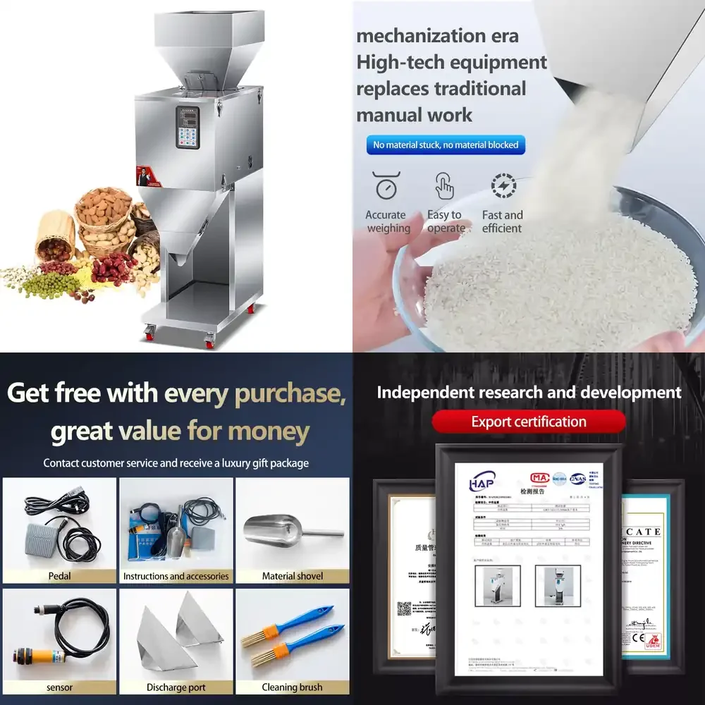 Automatic Grains Seeds Beans Powder Filling Machinery Low Price 10-999g Particle Bottle Weighing Machine Food Paper Pouch