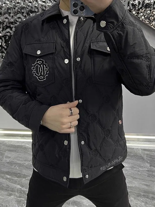 

Spring New Arrival Slim Fit Men's Cotton Jaet Diamond Pattern Casual Thin Cotton Outerwear Versatile Stand Fit Casual Sle