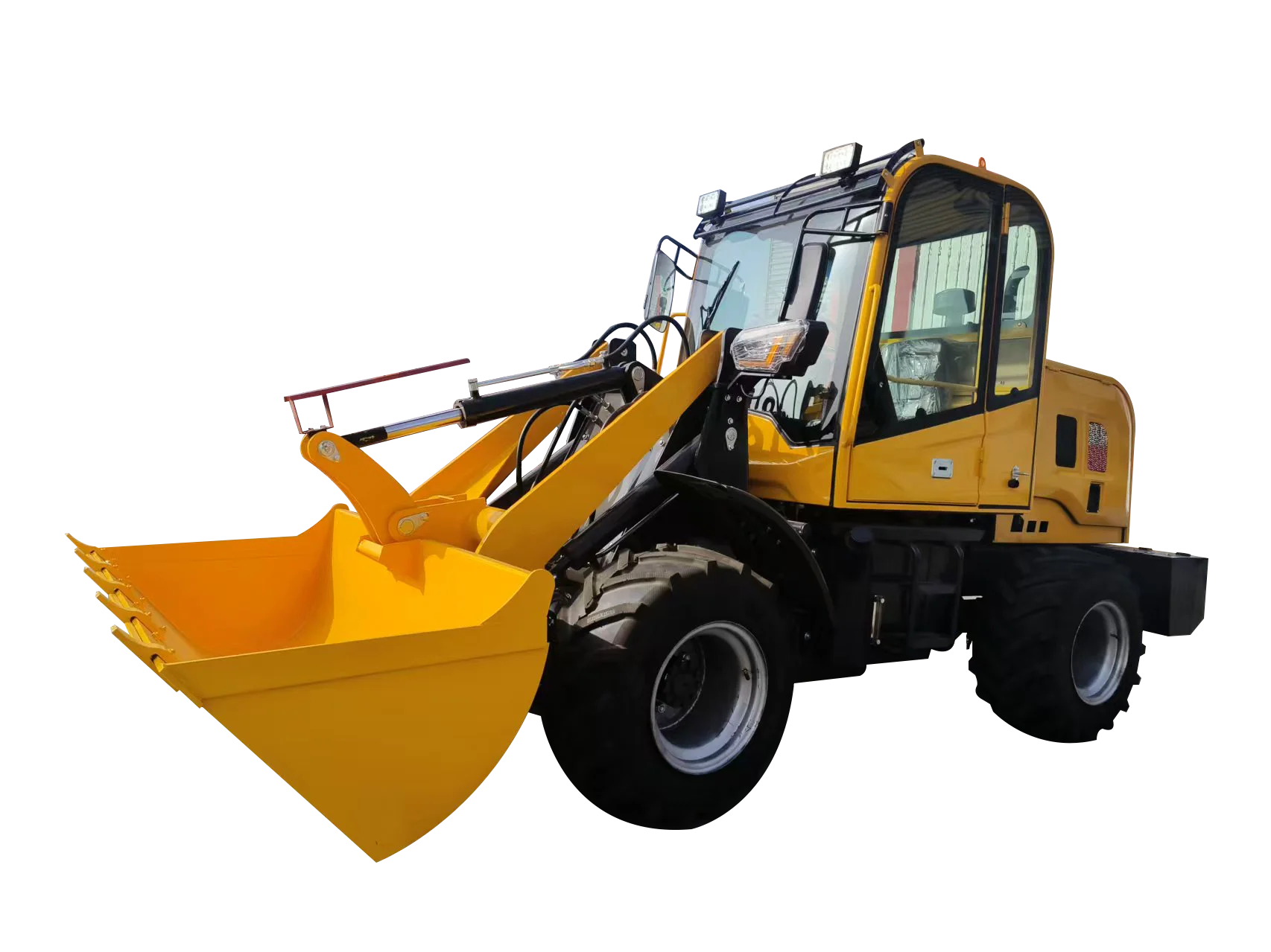 Micro boom loader, all terrain vehicle, articulated mobile processor, small wheel telescopic arm, front loader design, engine, l