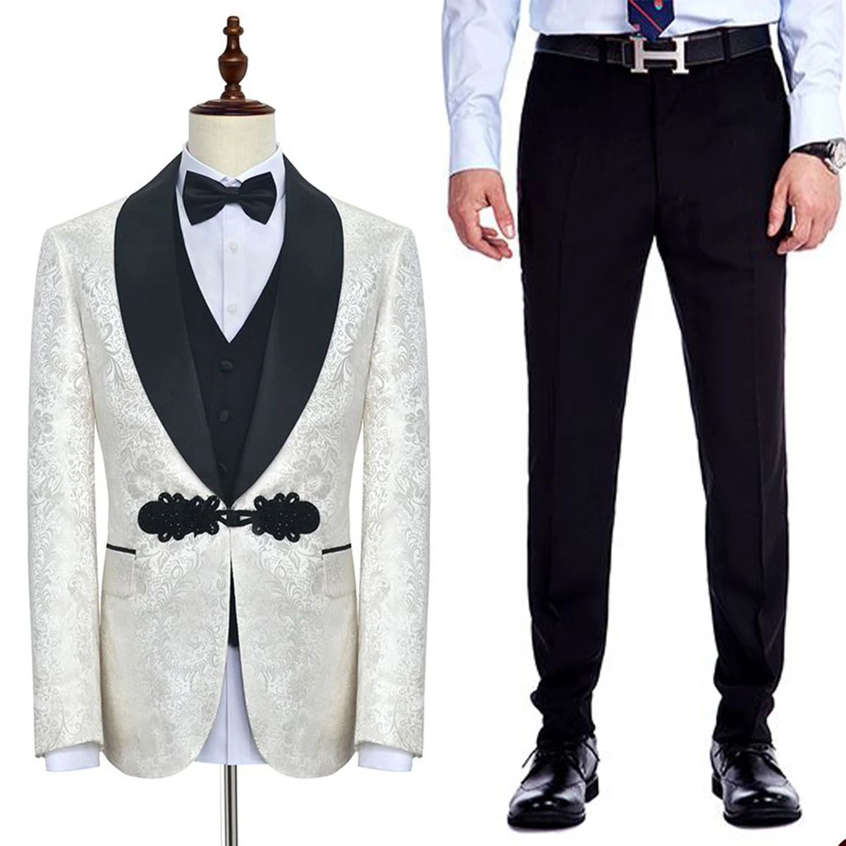 Trajes elegantes de boda para hombre, esmoquin, chal, solapa, botones de diseño, Blazer personalizado para novio, chaleco, pantalones, fiesta Formal a medida, 3 piezas