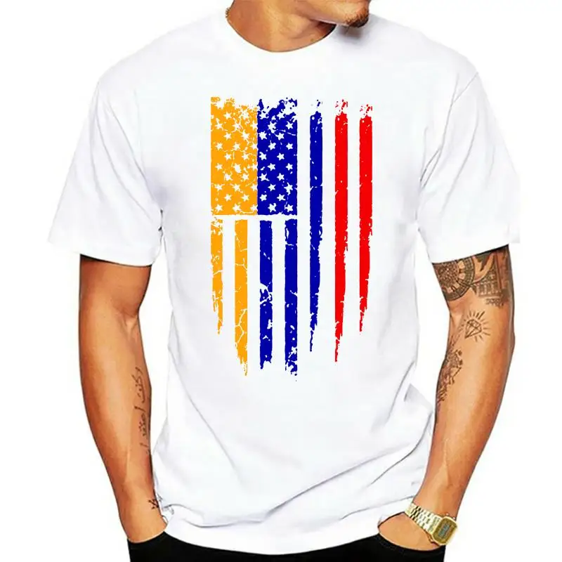 New Fashion For Men Short Sleeve Armenian American Armenia & America Flag T-shirt