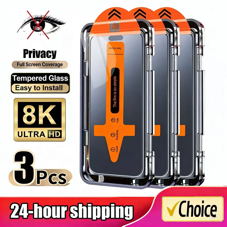 3 Piezas Protector de Pantalla Completo Privacidad para iPhone 17 Pro 13 12 11 14 15 16Pro Max 17Air XS XR Plus Anti-Espía Fácil Instalación Vidrio