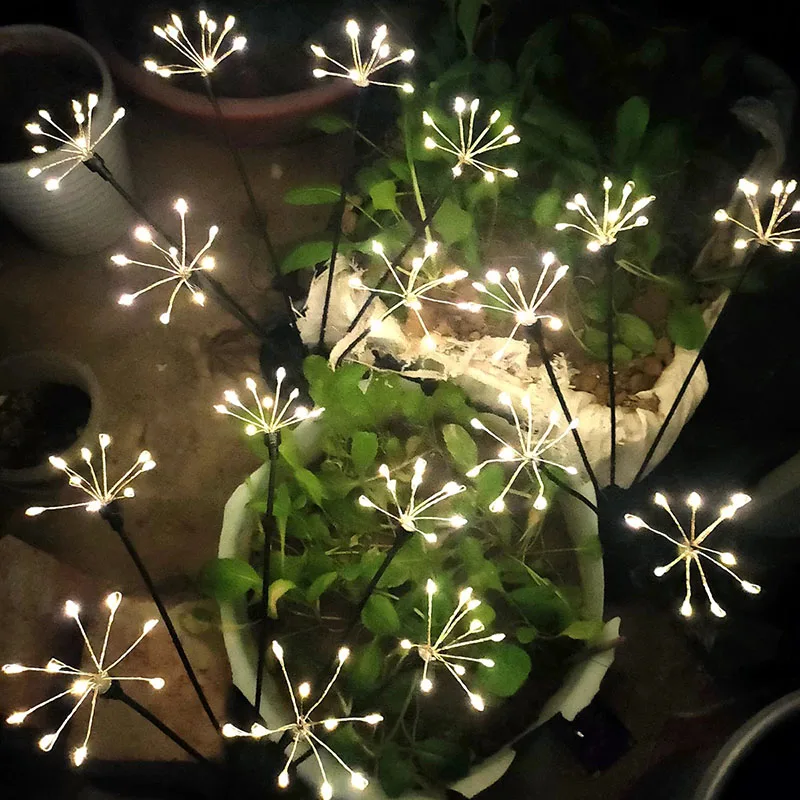 Luces de fuegos artificiales con energía solar plug and play, no requiere cableado, decoración de ambiente de jardín, luces de césped, estrellas brillantes