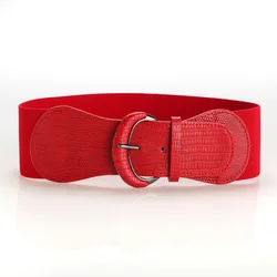 New Design Women Belt Red Fashion Luxury Waist Cover Dress Leather BucklePrint Cartoon Pattern Elastic Wide Clothing Accessories