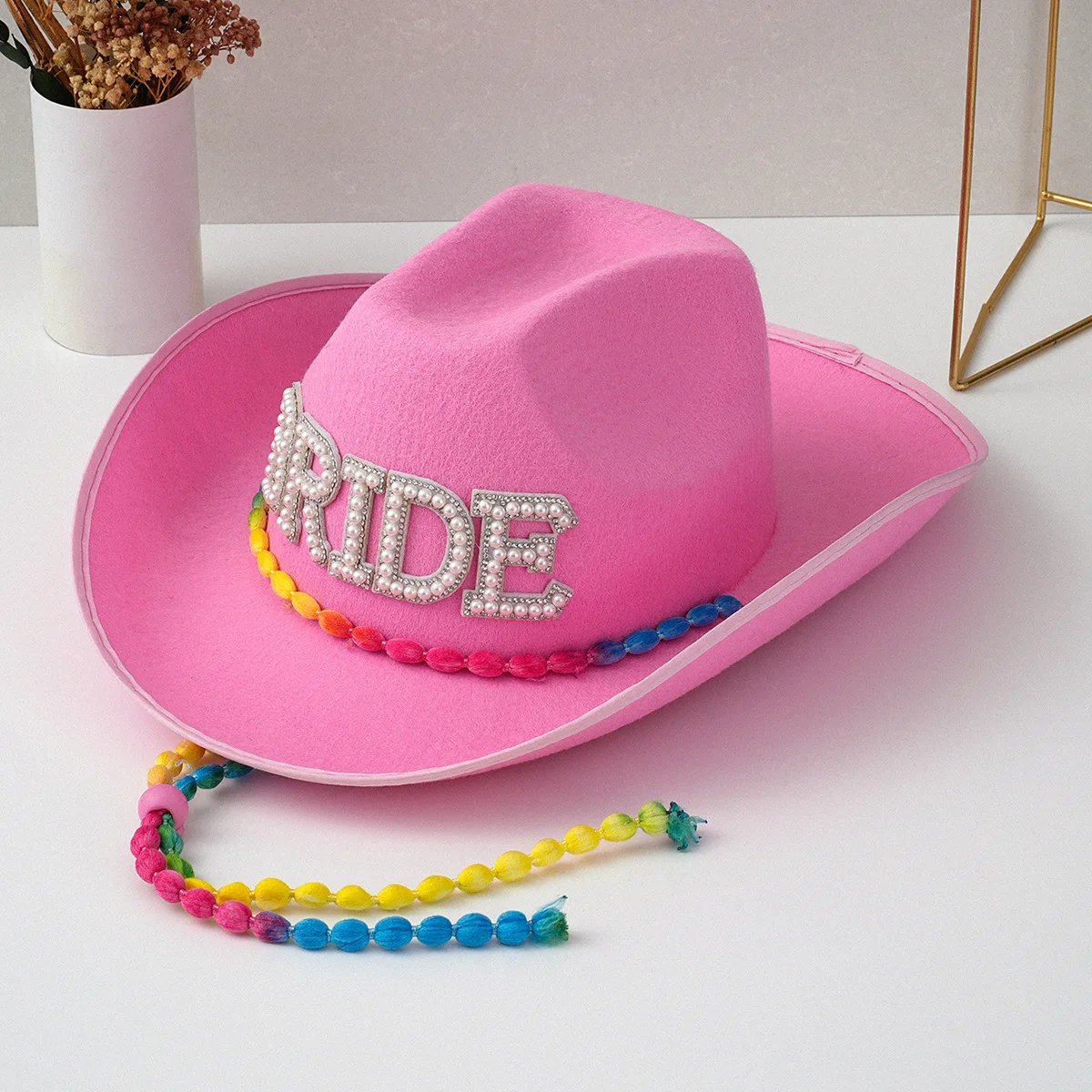 

HongLuan Adjustable Pink Felt Top Hats, Elegant Cowboy Hat Rhinestone Woman, Cowboy Accessories, Party Cap for Man Original