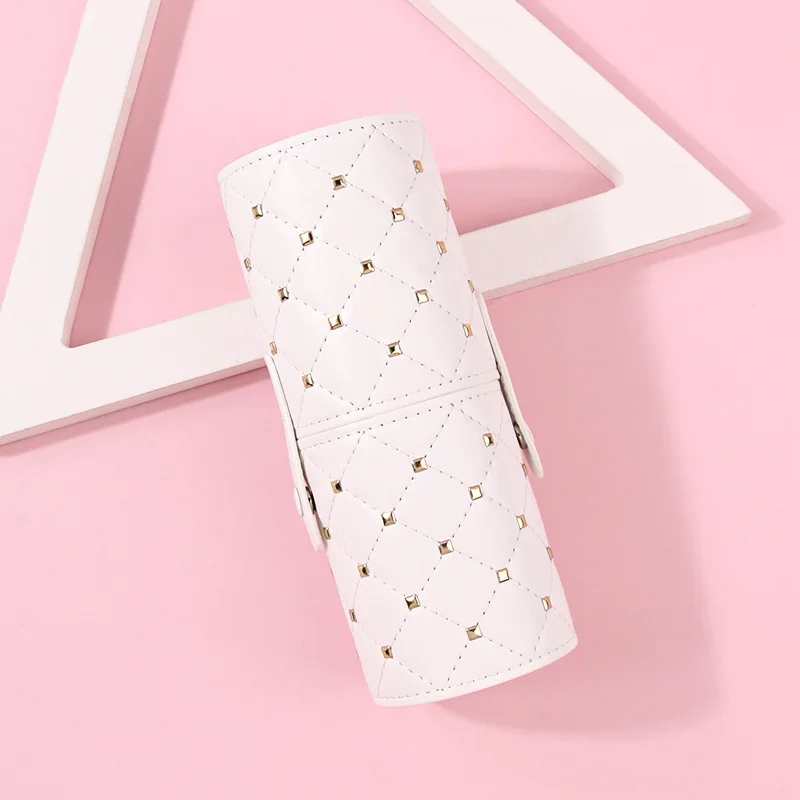 Make-up-Pinselhalter mit Nietenschnalle, Eimer, PU-Leder, staubdicht, Kosmetik-Organizer mit Deckel, tragbare Aufbewahrung von Schönheitswerkzeugen für die Reise