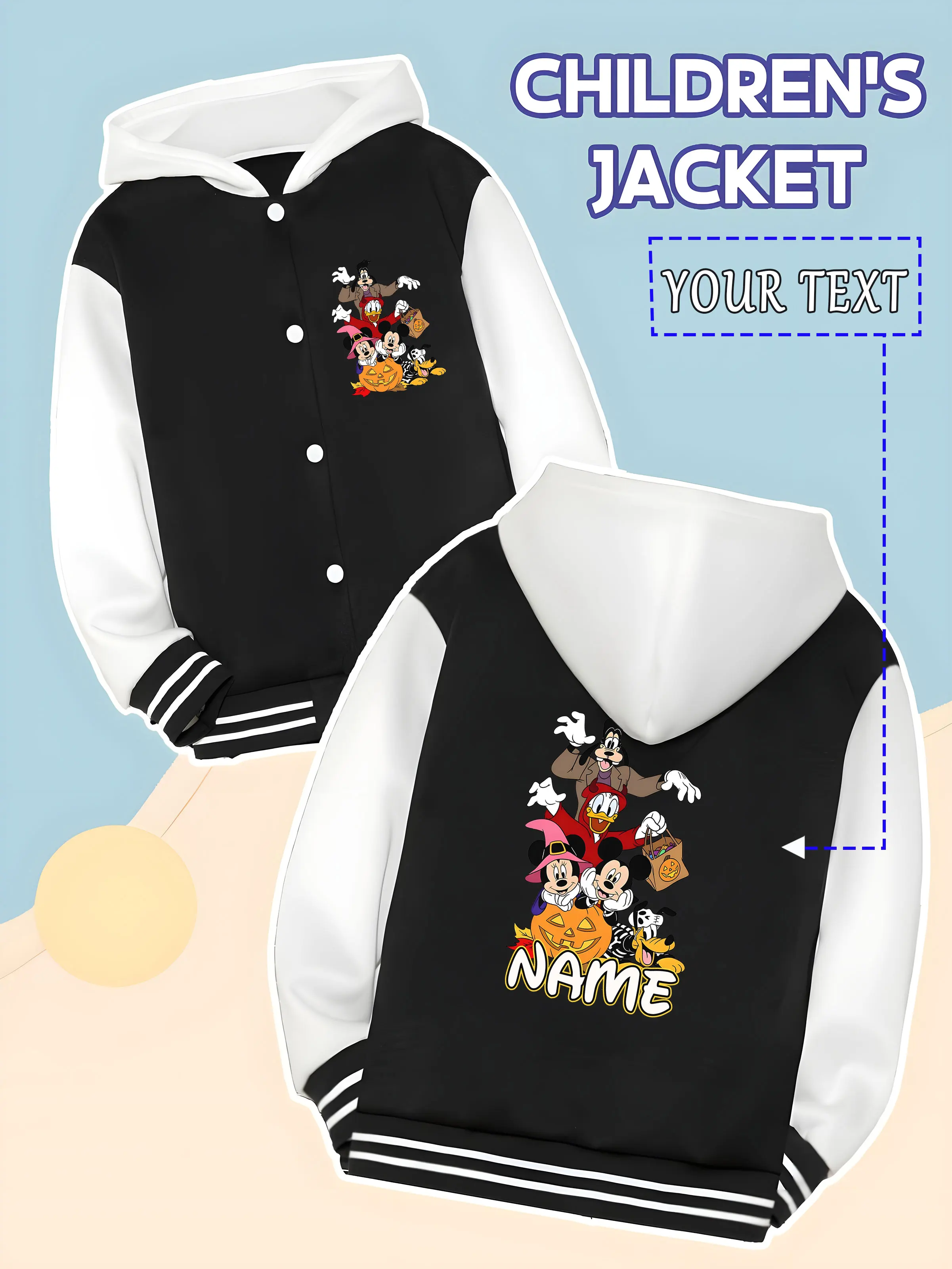 

MINISO Disney Classic Character Halloween Baseball Jacket for Kids - Mickey and other characters are dressed up in funny costume