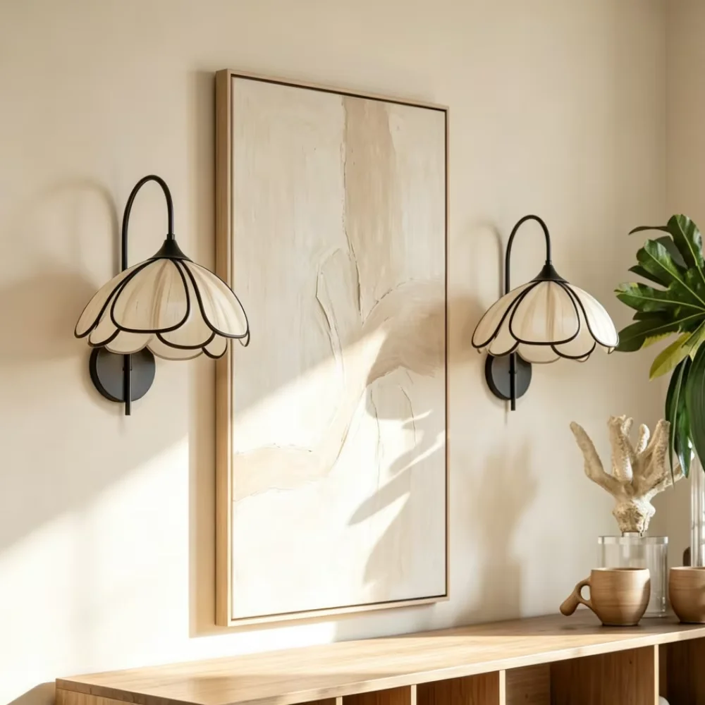 Flower Petal Wall Lamp Hand-Woven Fabric Wall Light or Hallway Wall Lamp Kitchen Island Dining Room Bedroom Wall Sconce
