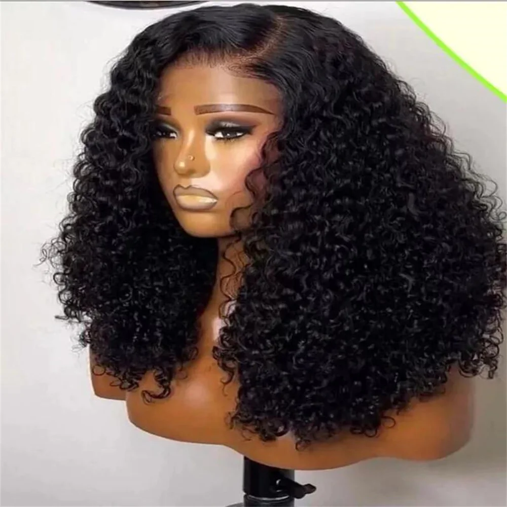 

Натуральный Черный Мягкий Бесклеевой 180% Плотность Кудрявый Короткий Тупой Стриже Bob13x4 Парики Фронта Шнурка Для Женщин С Волосами Младенца Предварительно Сорванные