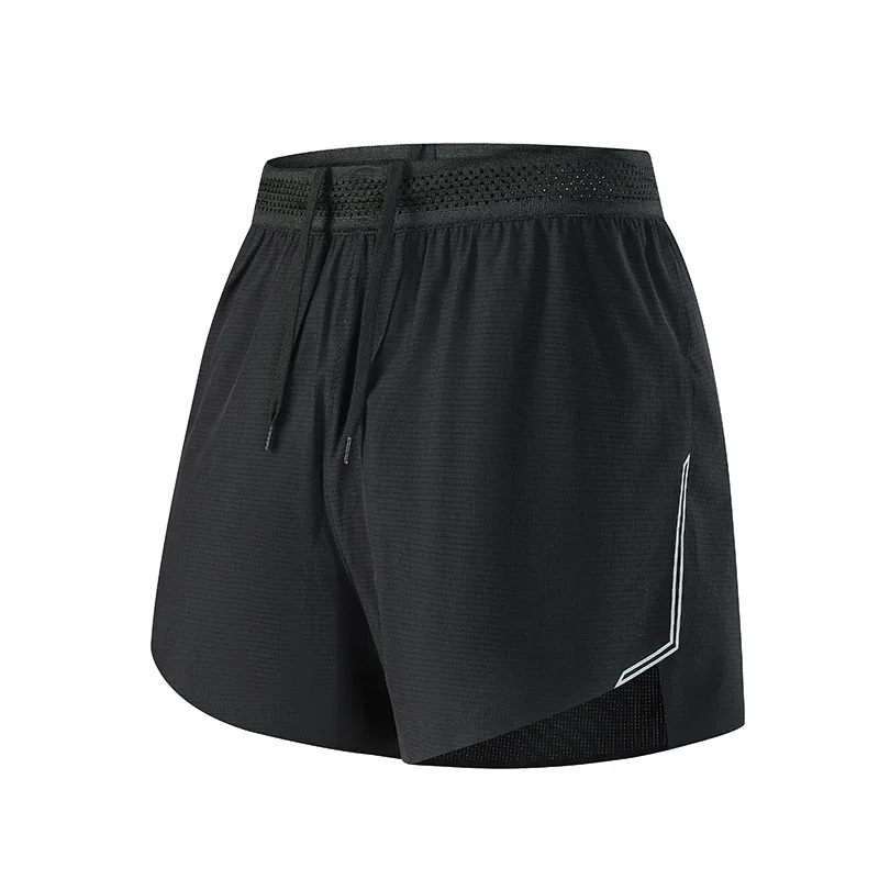 night-run-reflective-running-shorts-men's-dark-gray-grid-texture-elastic-waist-red-mesh-breathable-curved-hem-night-trail-run