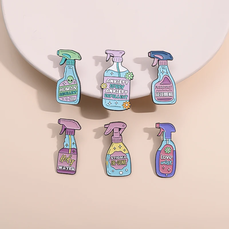 Anxiety Spray Misogynist Repellent Brooch Enamel Pins Stigma Be Gone Lover Mist Repellent Brooch Backpack Lapel Badge Wholesale