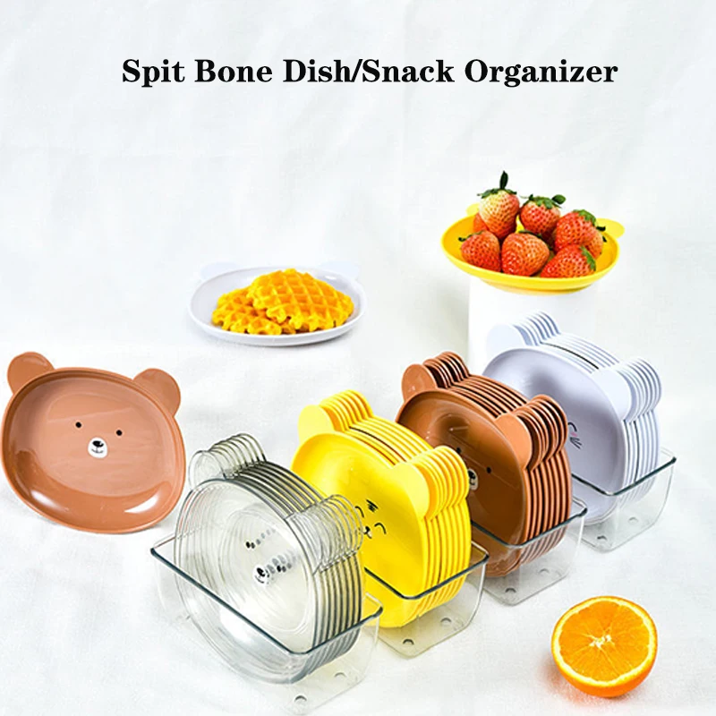 Cute Bear Snack Plate Able Bone Spitting Plate Multifunctional Anti Falling Food-gradeFruit Dry Plate Kitchen Tableware