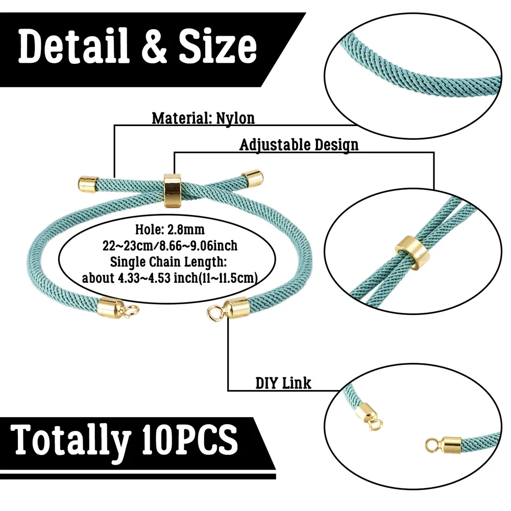 10Pcs Braided Twisted Nylon Cords with Adjustable Extension Tail Chain Lobster Clasps Connector For Bracelet Jewelry DIY Making - view 2